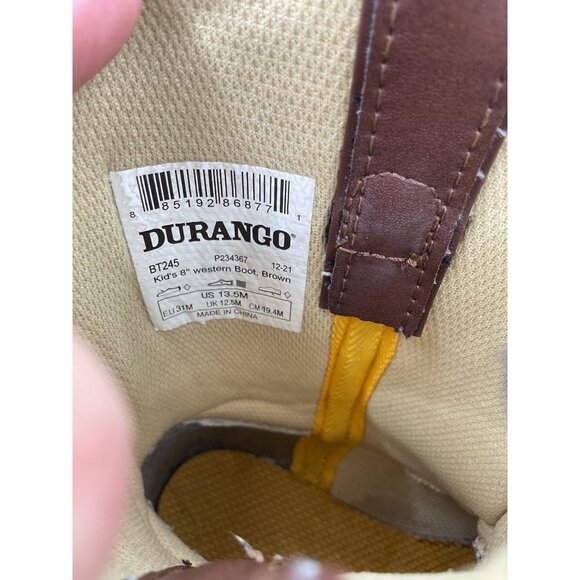 Durango Kids 8" Size 13.5 Western Boots American Flag Design Brown Leather - Picture 4 of 9